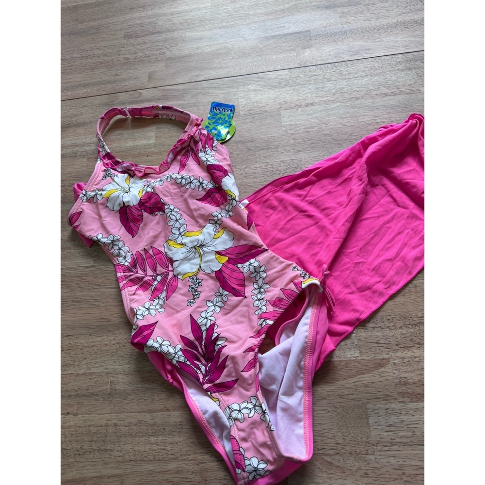 Y2k Girls Swim Bathing Suit Floral One Piece Skirt Set 16 1/2 Pink New W/O Tags